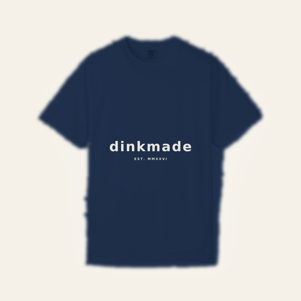 The Stamp Tee — Cream on Navy — product flat lay