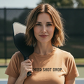 Third Shot Drop — Charcoal on Sandstone — worn on the court