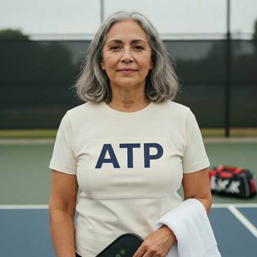 A.T.P. — Court Navy on Cream — worn on the court