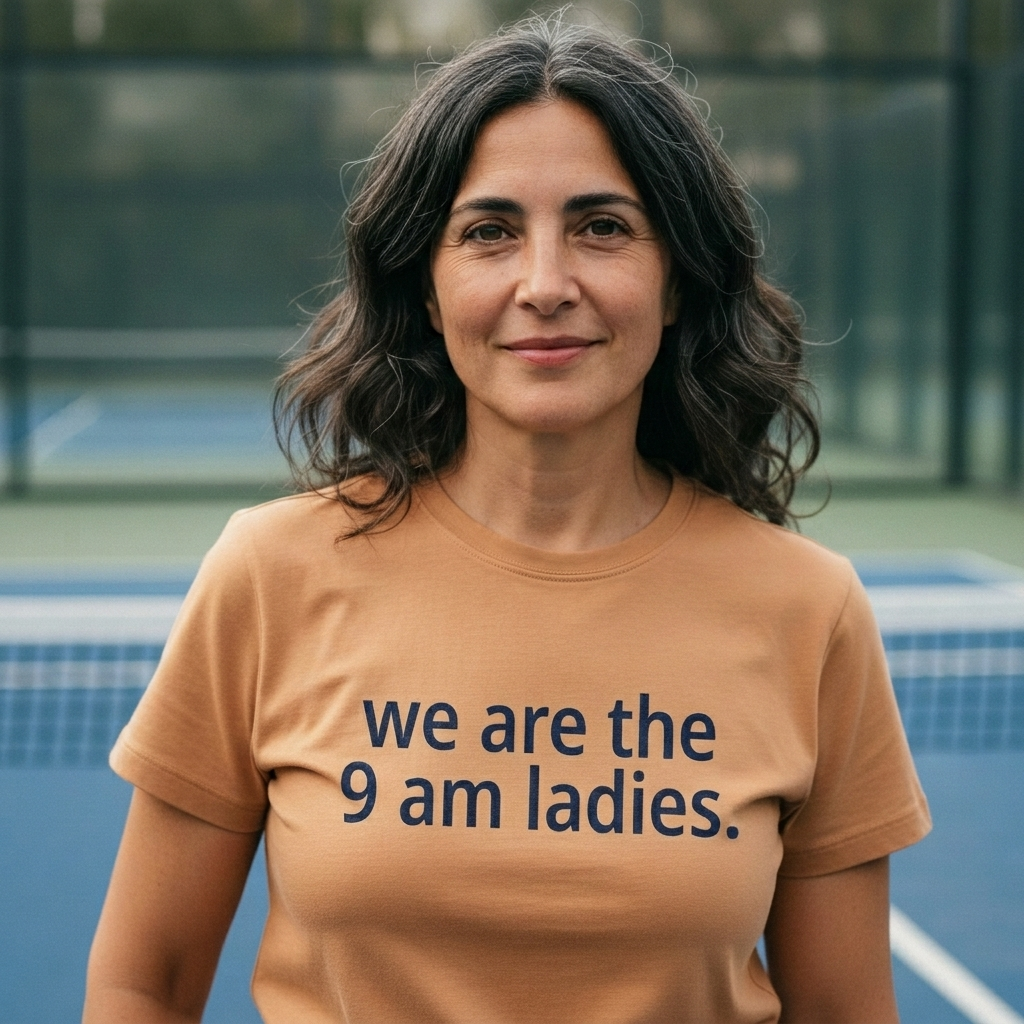 we are the 9 am ladies. — Navy on Sand — worn on the court