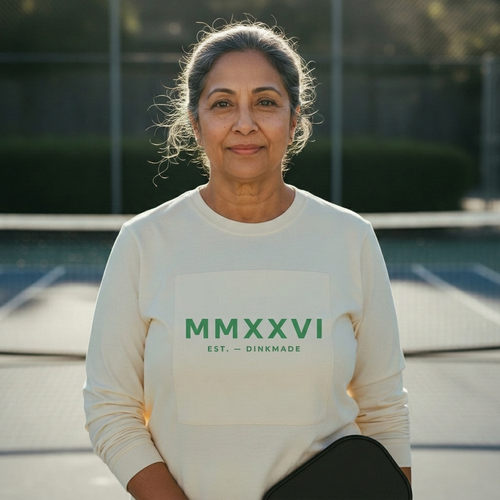 Founders Long Sleeve — Court Green on Cream — worn on the court