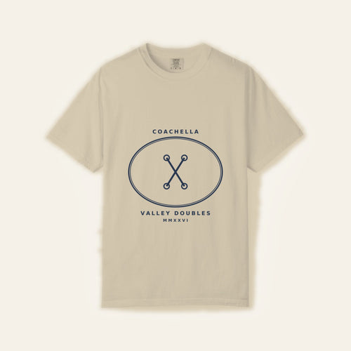 Coachella Valley Doubles — Navy on Sandstone — product flat lay